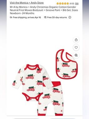 Red & White Christmas Tree Car Baby Set (Onesie, Pants & Bib)